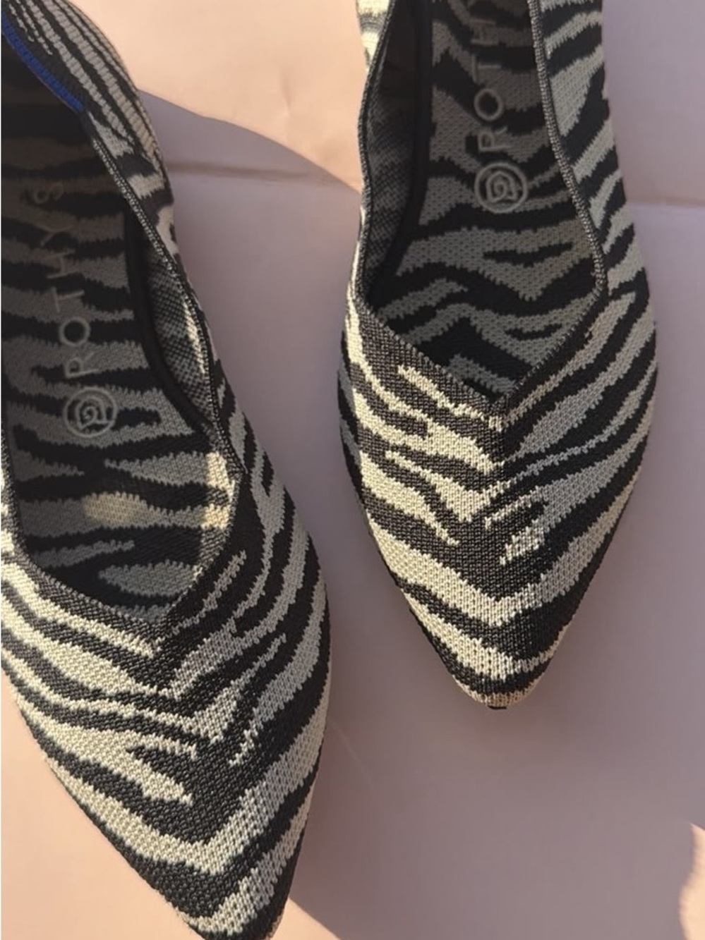 Rothy’s Zebra-Print Pointed Toe Flats - Black & White